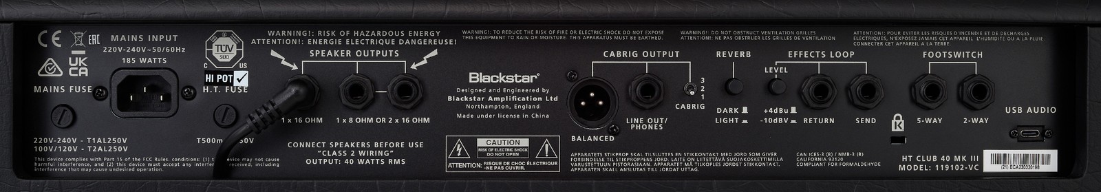 Anschlüsse auf der Rückseite des Blackstar HT Club 40 Combo MkIII