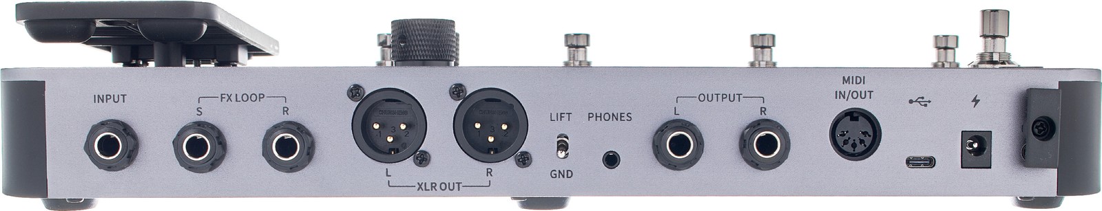 Connections on the rear panel of the Mooer GE1000 multi-effects pedal