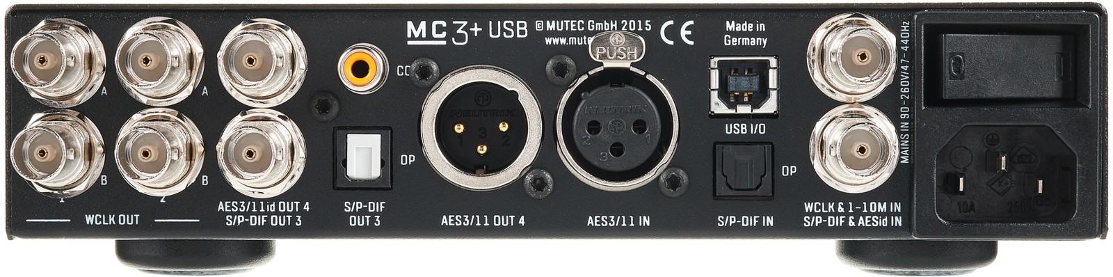 Anschlüsse auf der Rückseite des Mutec MC-3+ Smart Clock USB silver