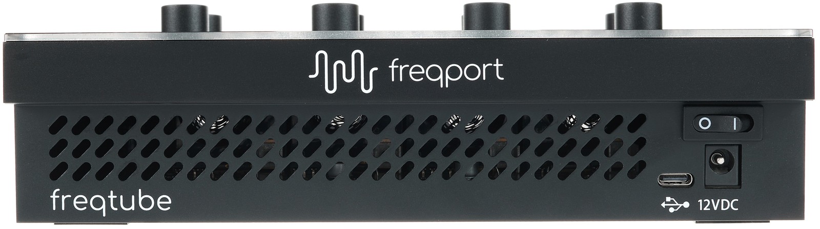 Anschlüsse und Schalter auf der Rückseite des freqport FT-1 freqtube