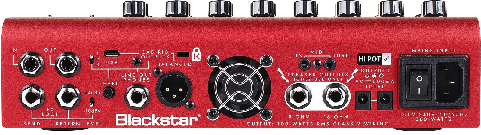 Anschlüsse auf der Rückseite des Blackstar Dept. 10 Amped 2