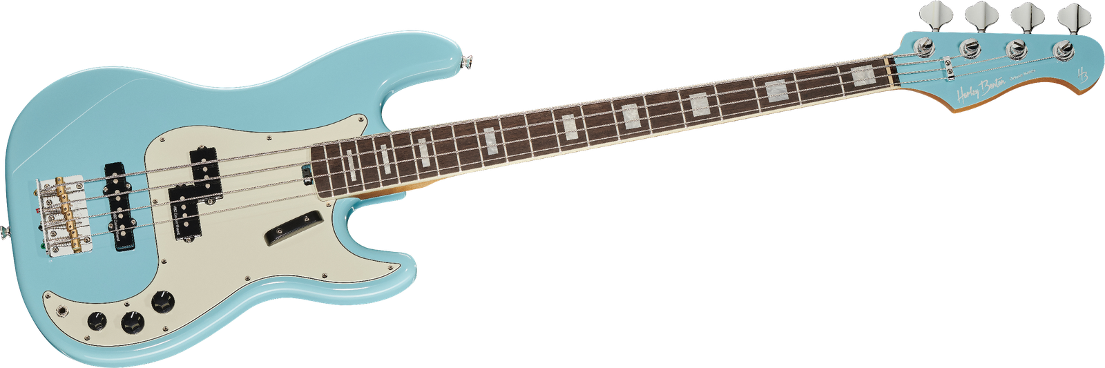 Harley Benton MV-4PJ Daphne Blue E-Bass Frontalansicht