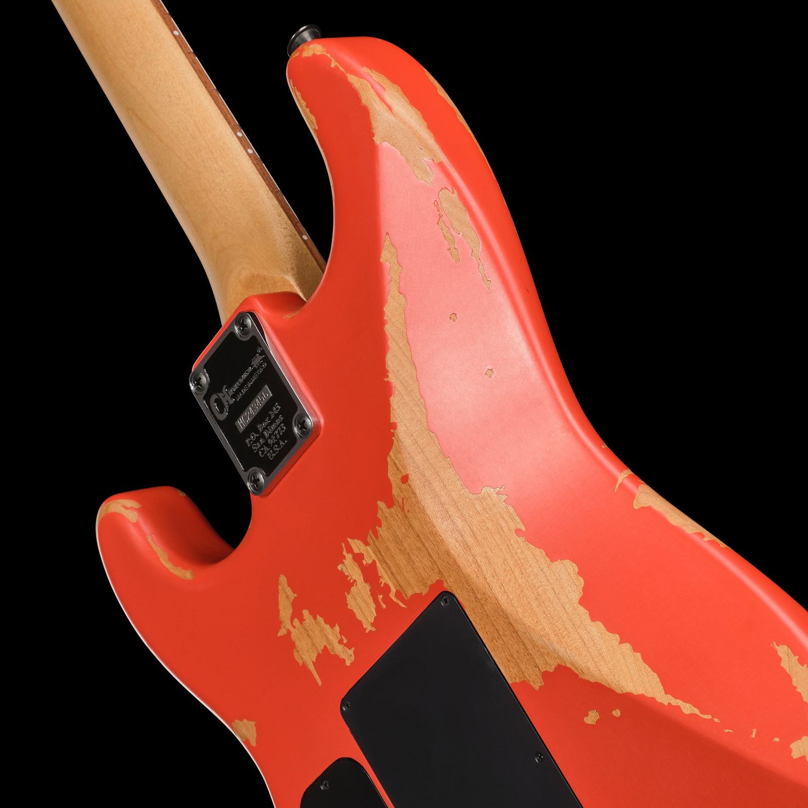 Geschraubter Hals auf der Rückseite der Relic-Gitarre Charvel Pro Mod REL SRS SD1 HH WOR