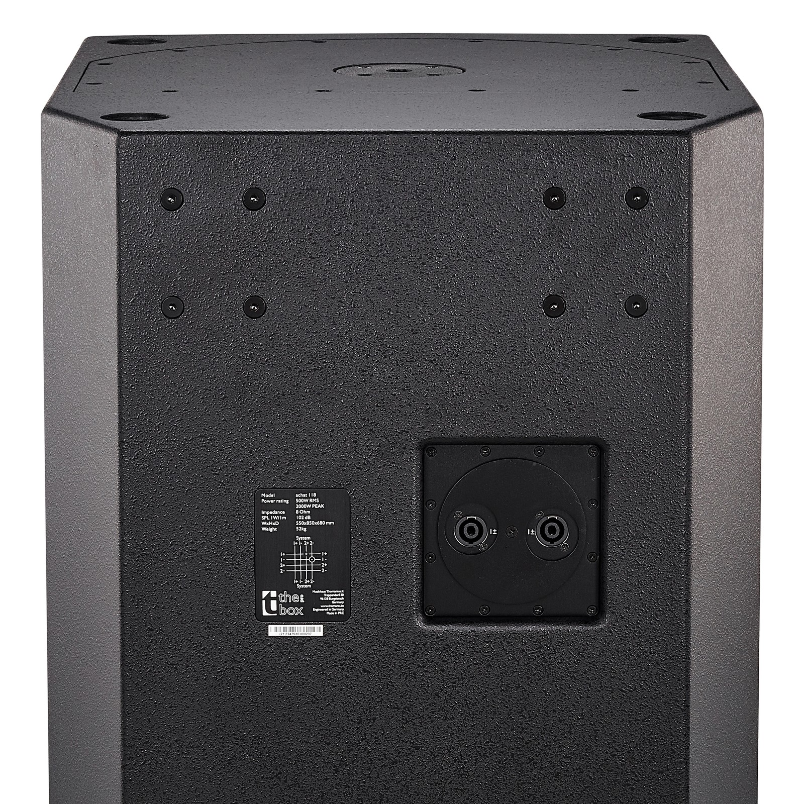 Rückseite mit Anschlüssen des the box pro Achat 118 Bass
