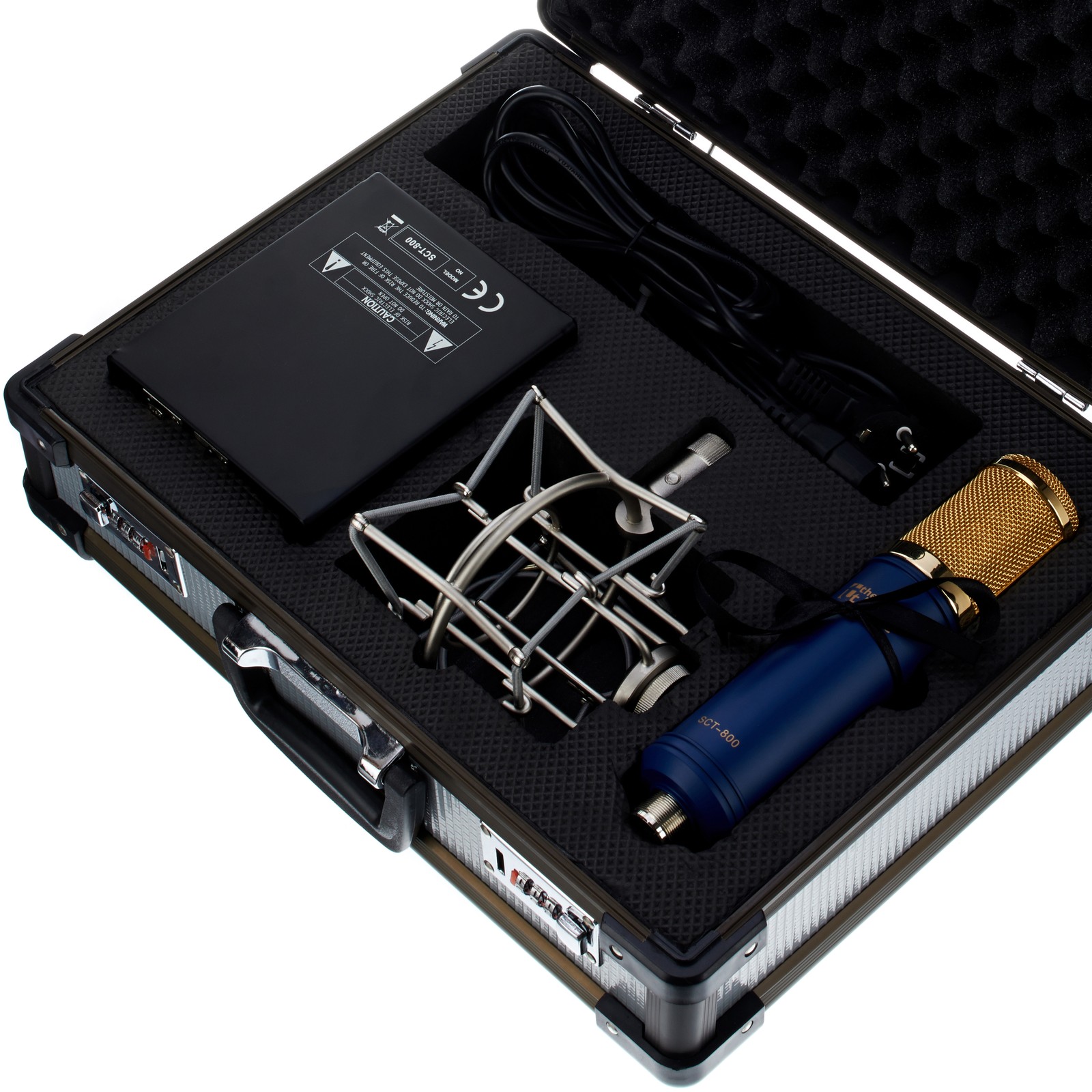 the t.bone SCT 800 Studio Röhren-Großmembranmikro im Transportkoffer mit Zubehör