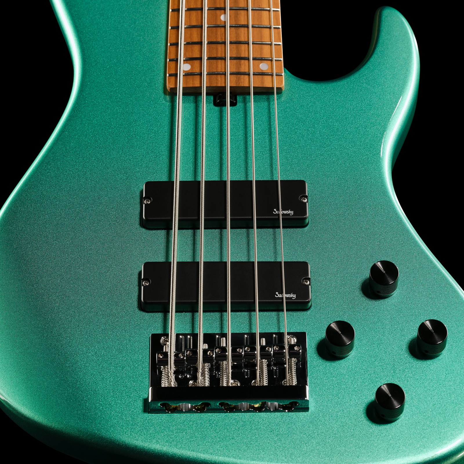 Top, Sadowsky MetroExpress 24 Modern 5 Maple Sage Green, five-string bass guitar