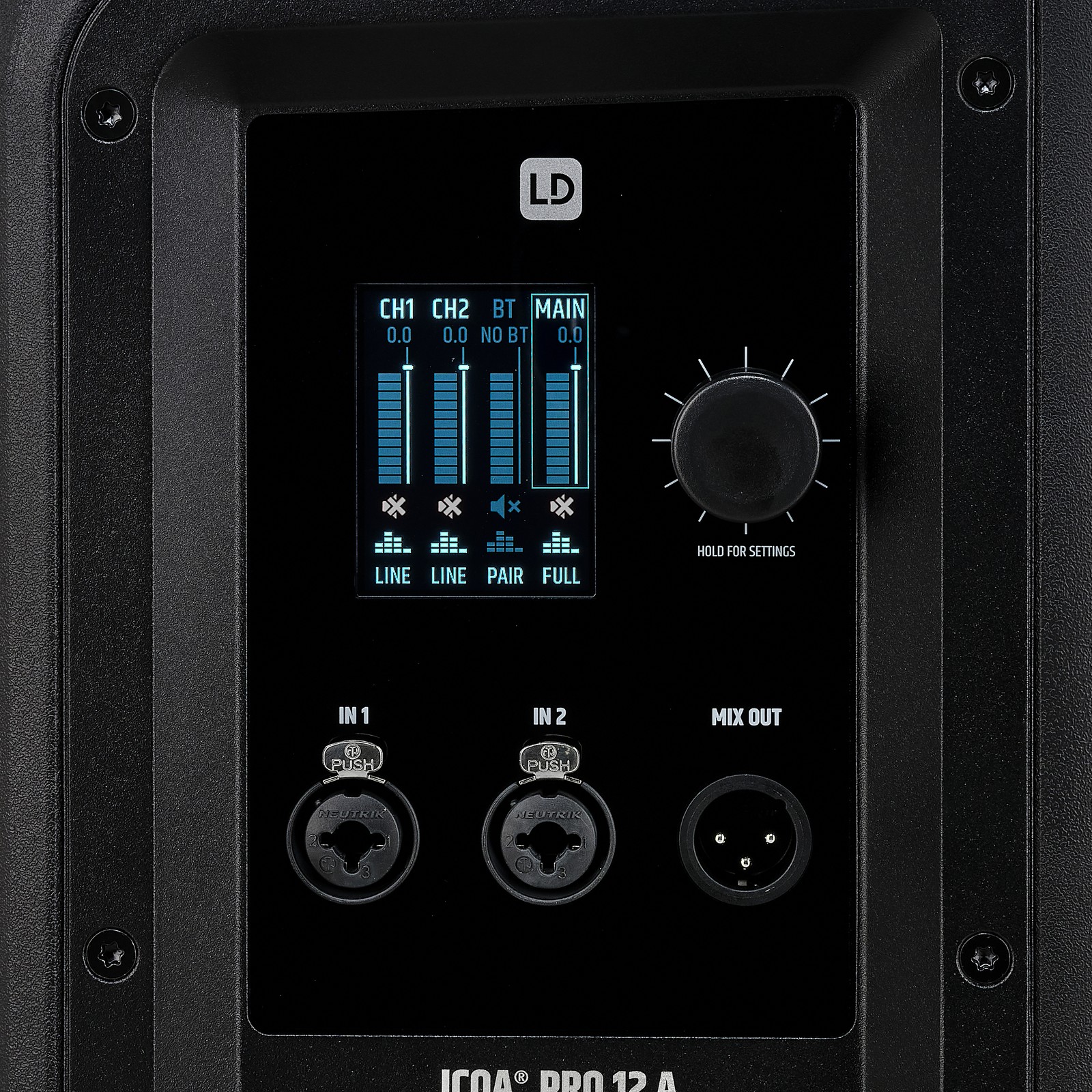 LD Systems ICOA Pro 12 A Rückseite Display Anschlüsse