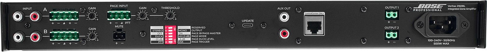 Rückseite der Bose Professional Veritas 2160BL Endstufe mit Anschlüssen