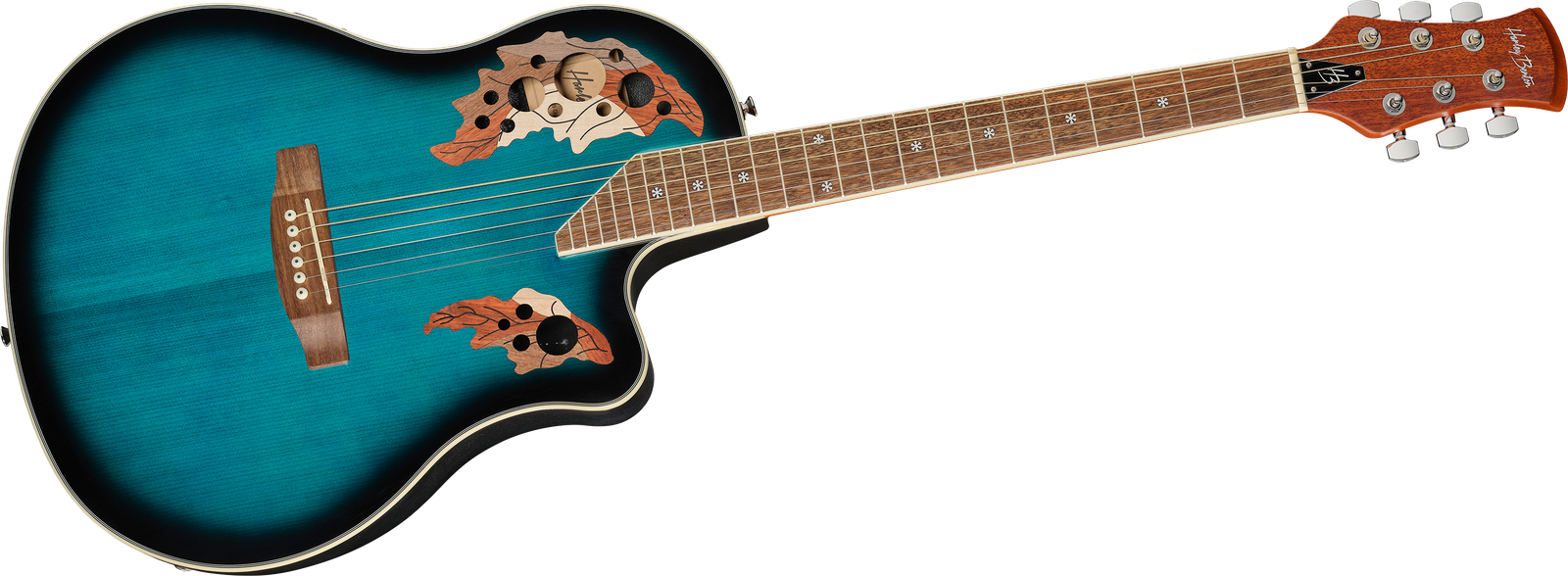 Front of the roundback guitar Harley Benton HBO-850 Blue