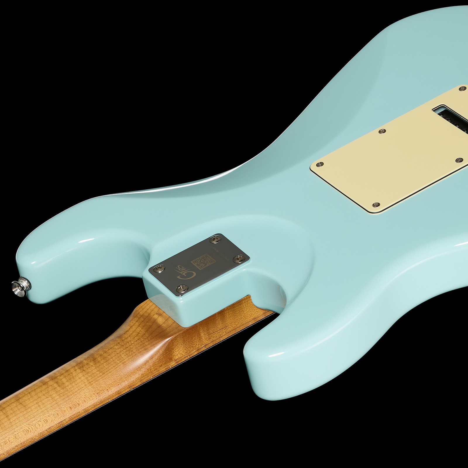 Bolt-on neck of the Mooer GTRS Guitar Profess. 801 TB, rear view