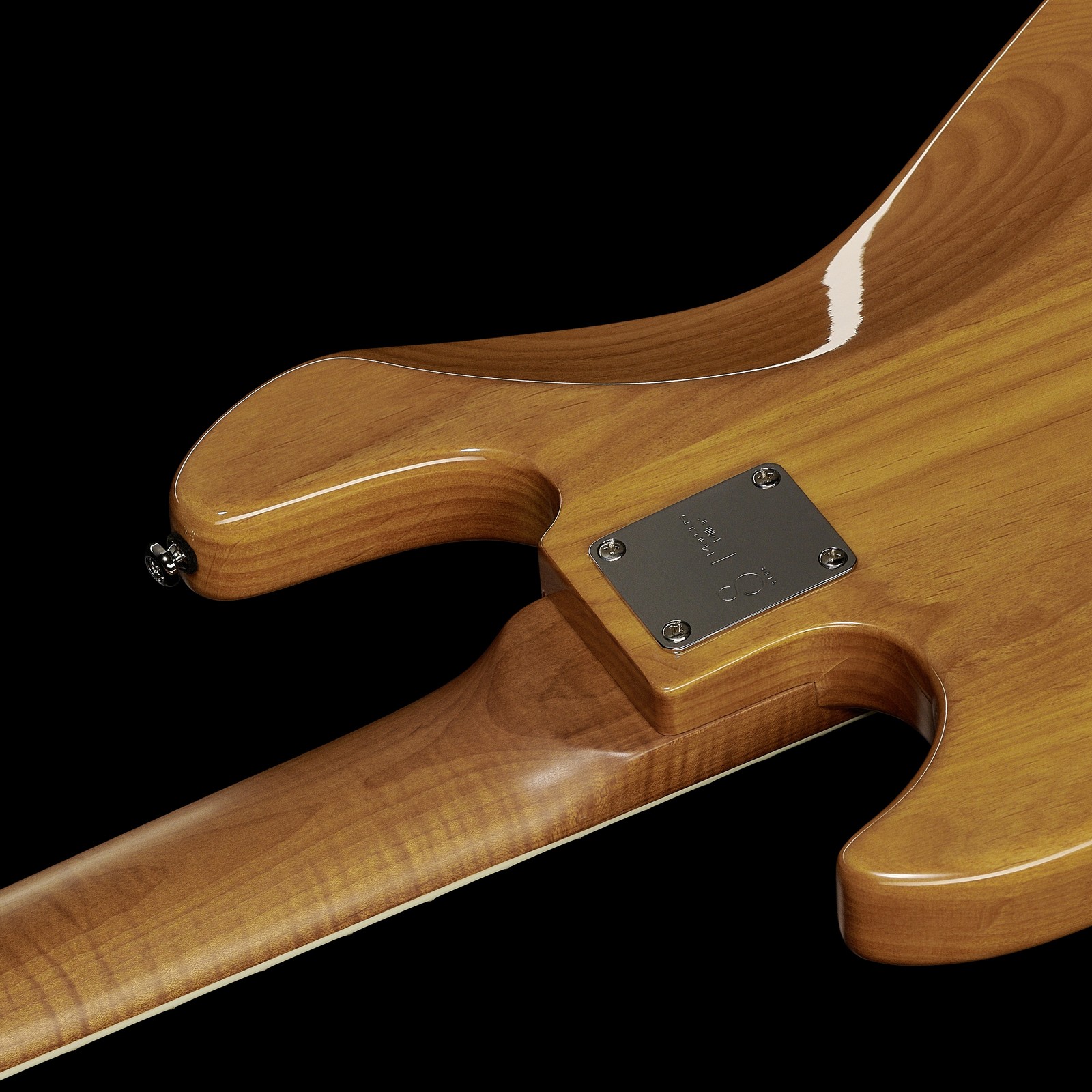 Geschraubter Roasted Maple Hals auf der Rückseite des Marcus Miller V5R Alder-5 NT