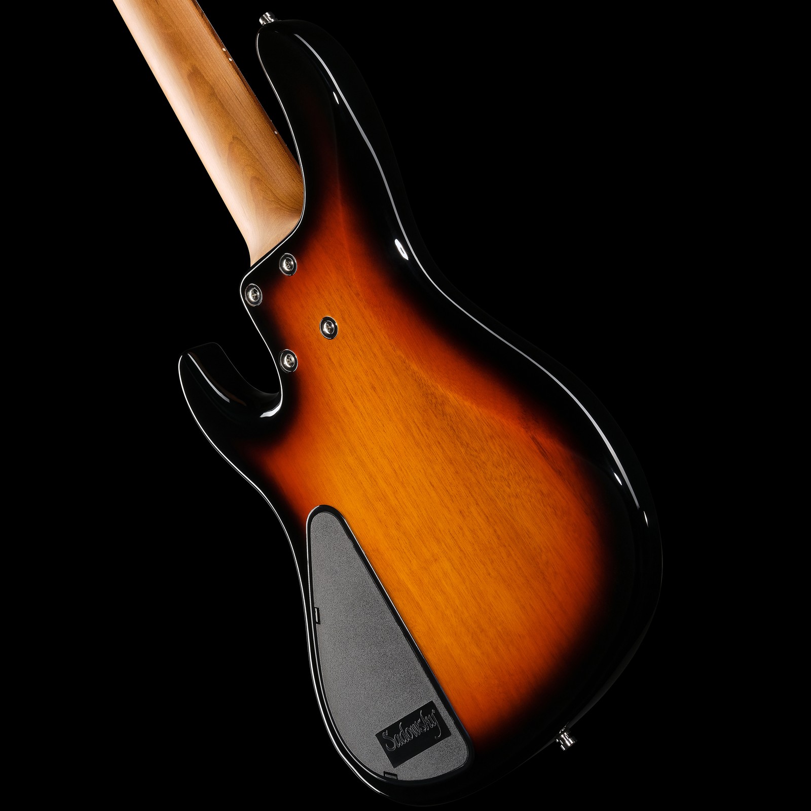 Rear view, Sadowsky MetroExpress 24 Modern 5 Morado Tobacco Sunburst, five-string bass guitar