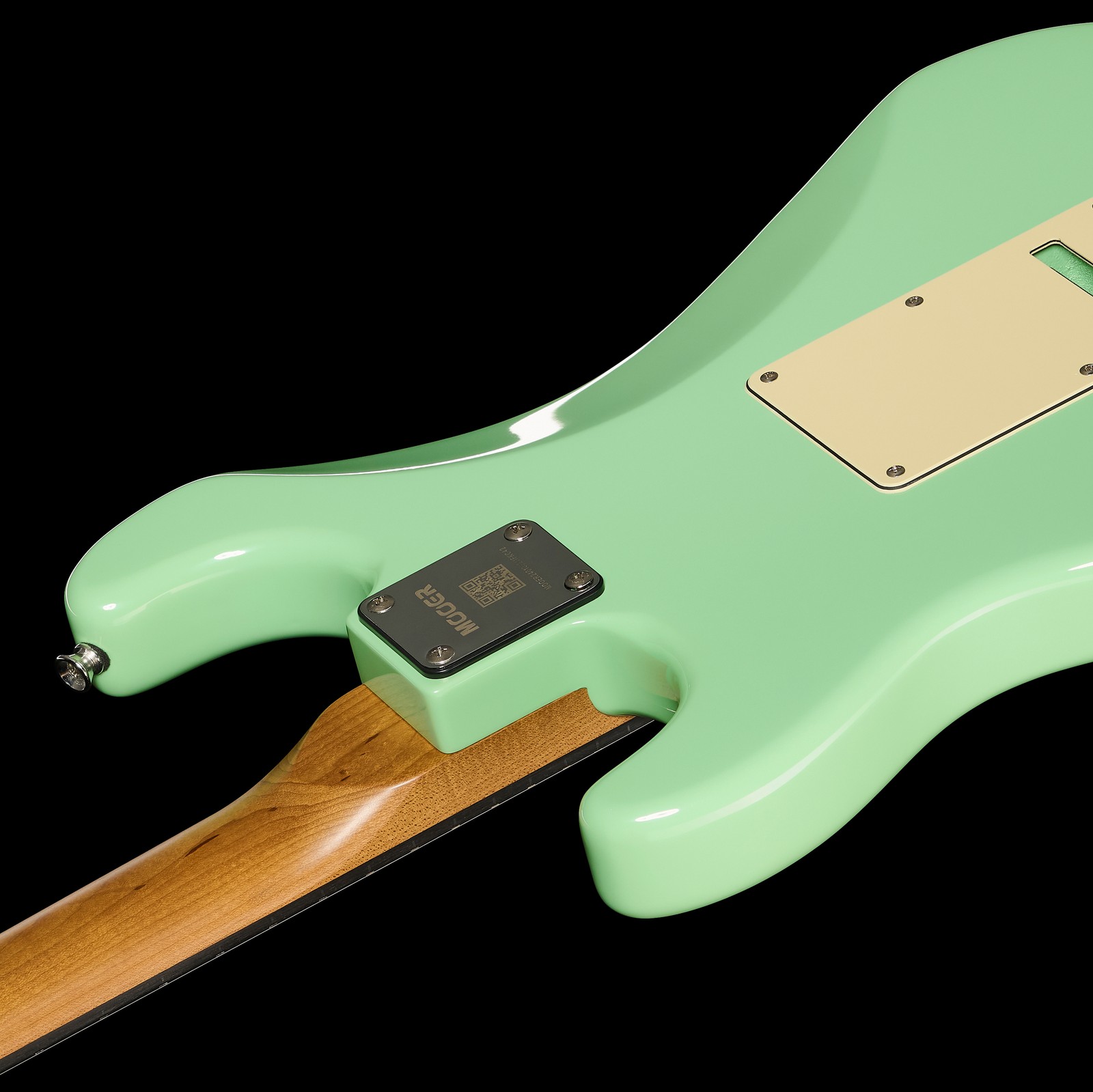 Neck joint on the Mooer MSC10 Pro Guitar Surf Green