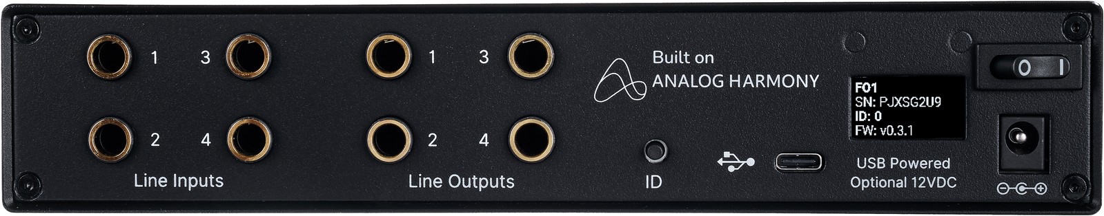 Anschlüsse auf der Rückseite des freqport FreqInOut FO1 