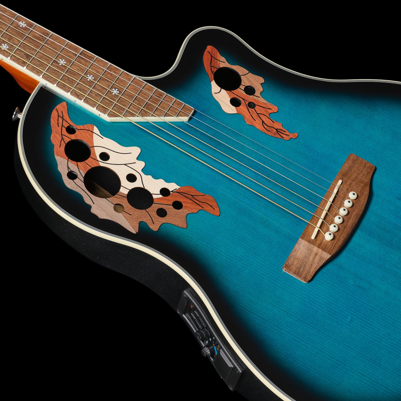 Top with shoulder holes Harley Benton HBO-850 Blue Steel String Guitar with Pickup