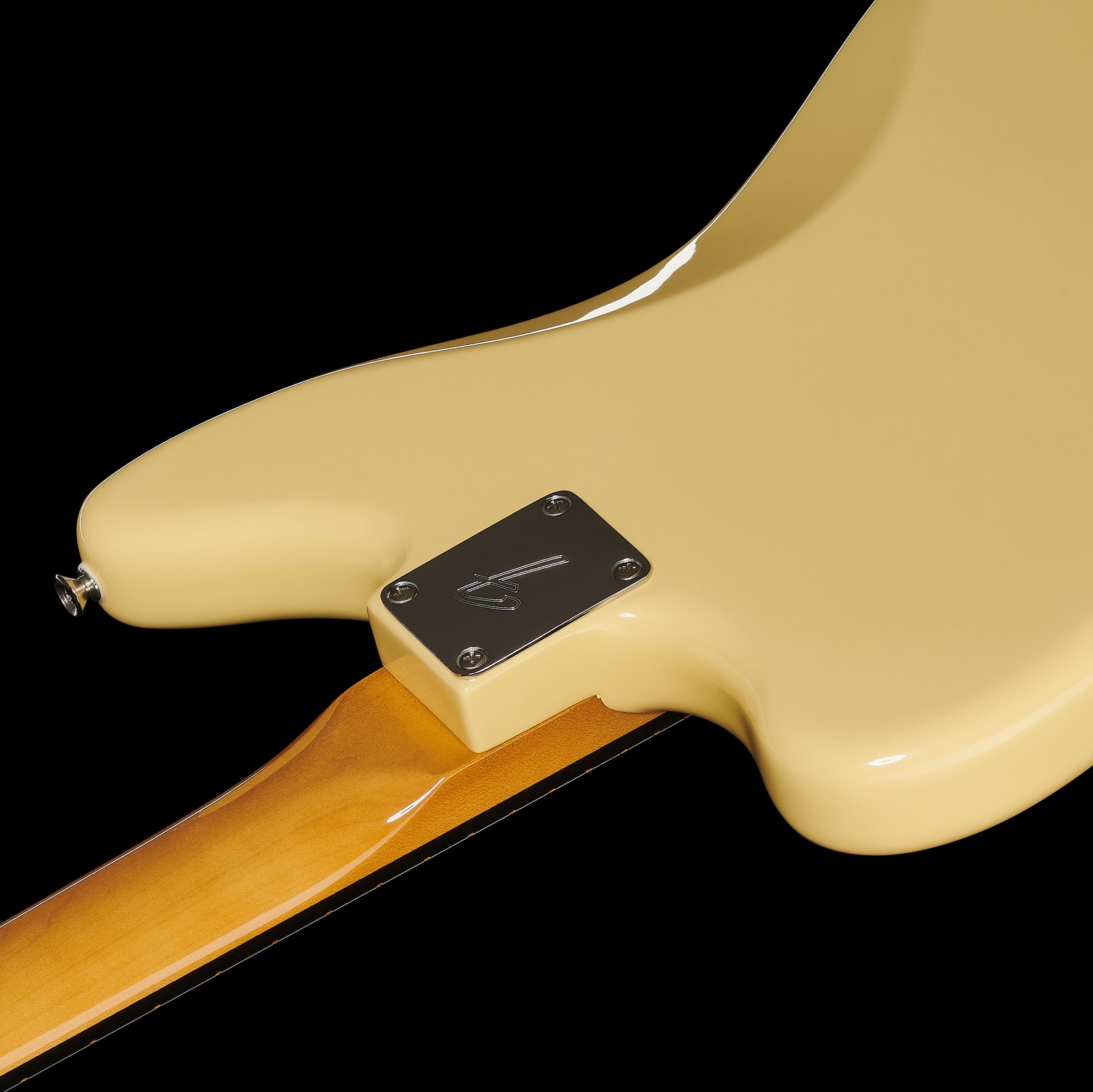 Rückseite der Fender Vintera II 70s Jaguar VW mit geschraubtem Hals