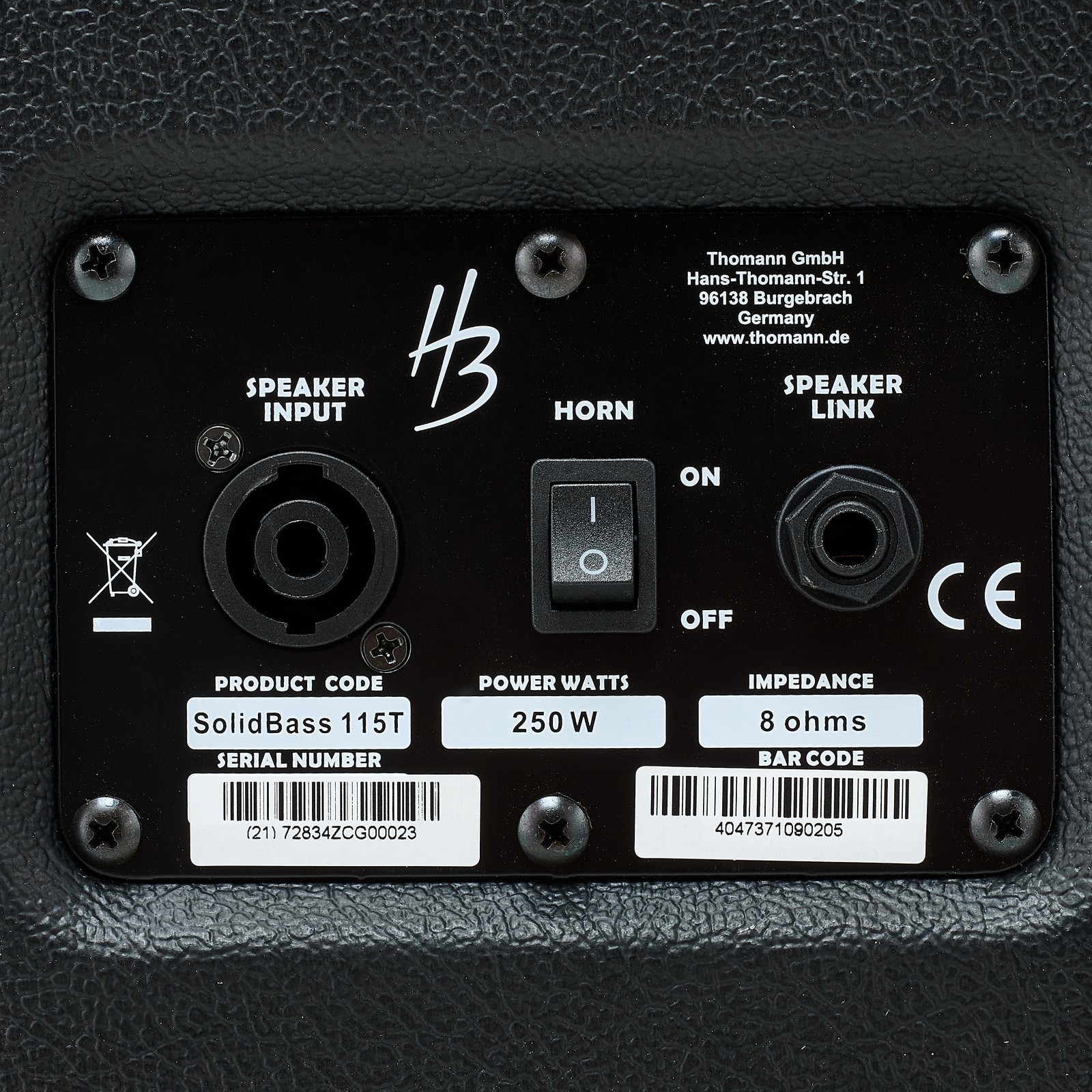 Connectique du baffle pour basse électrique Harley Benton SolidBass 115T