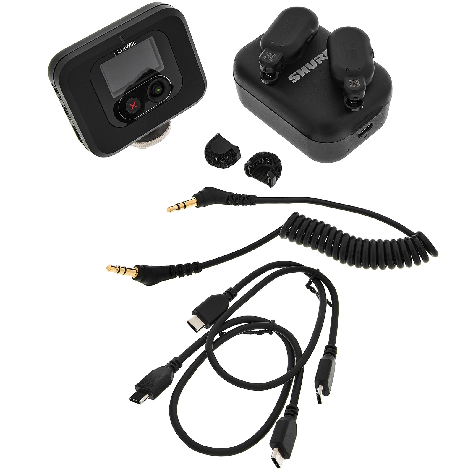 Shure MoveMic Two Kit Komplettansicht mit Zubehör Kabel