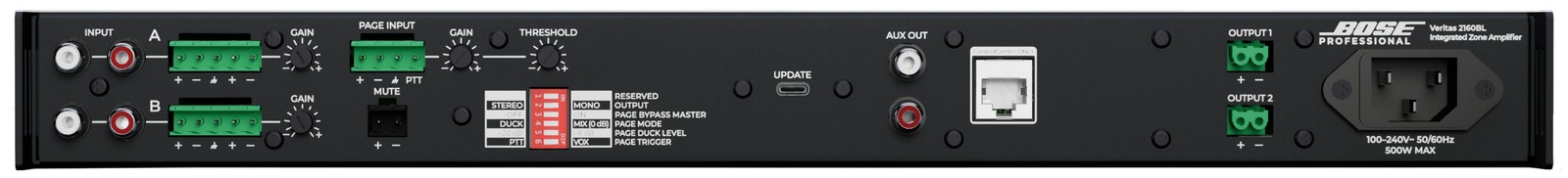 Rückseite der Bose Professional Veritas 2160BL Endstufe mit Anschlüssen