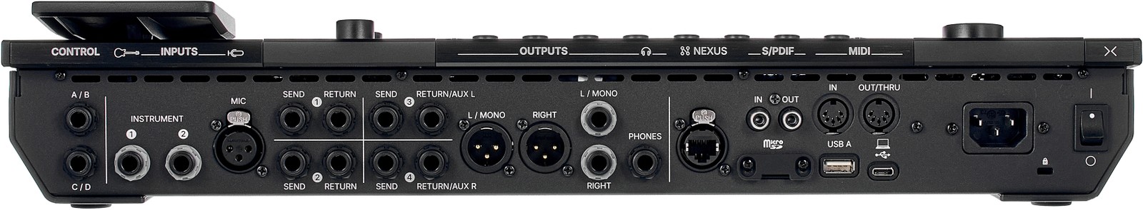 Rückseite des Line6 Helix Stadium XL Floor mit Anschlüssen