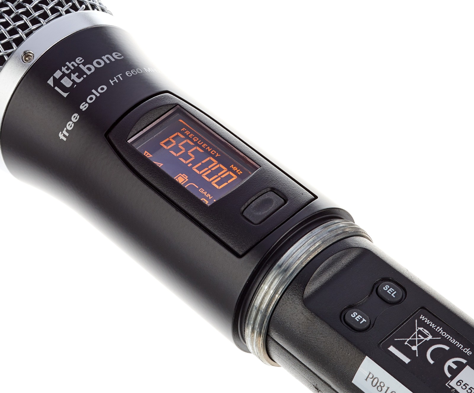 Kontrollen am Mikrofon Handsender des the t.bone free solo Twin HT 660 MHz