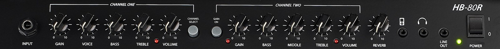 contrôles de 2 canaux sur l'Harley Benton HB-80R Celestion