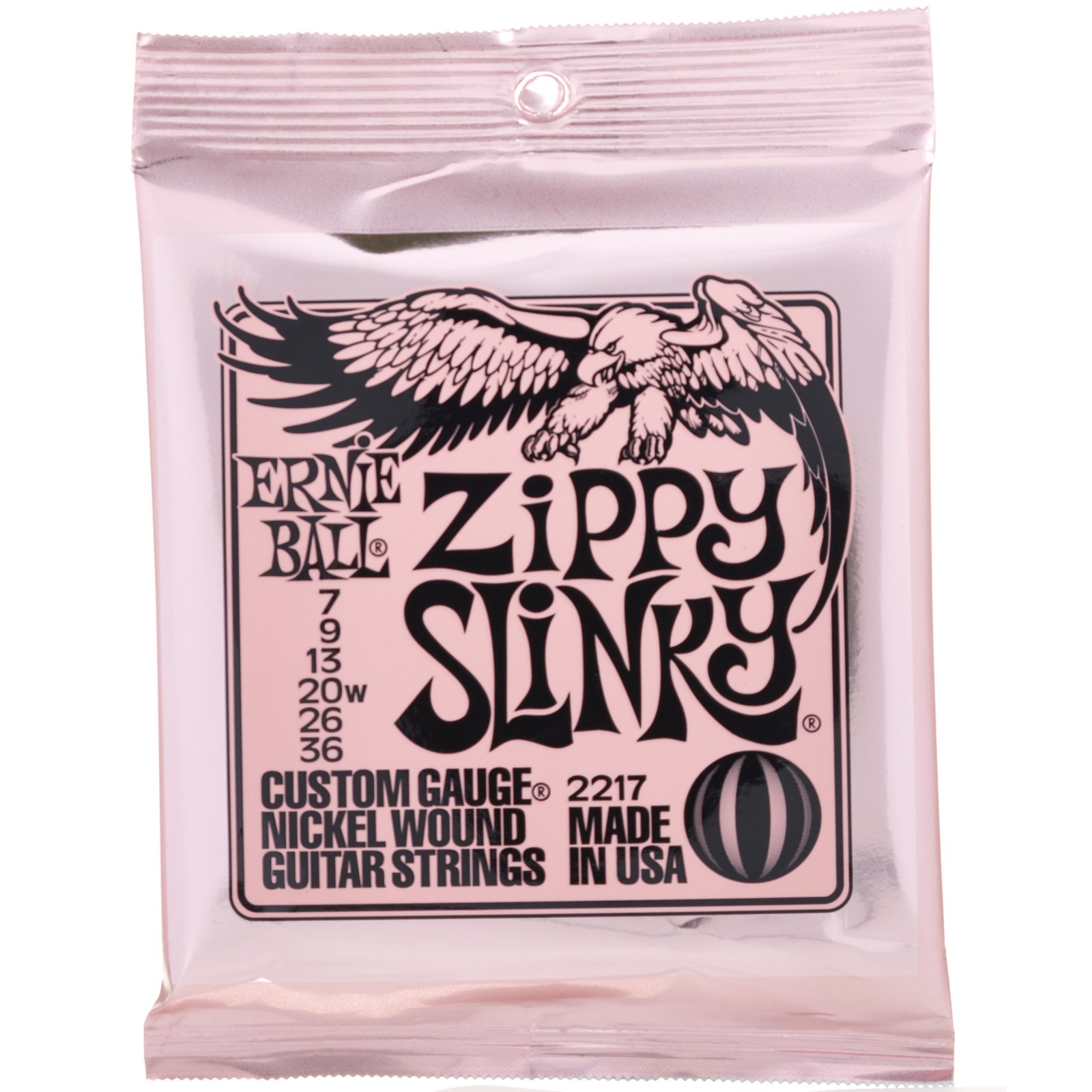 Ernie Ball 2217 Zippy Slinky 007 electric guitar string package, front view
