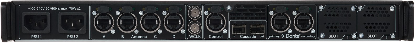 Sennheiser Spectera Base Station conexiones en la parte posterior