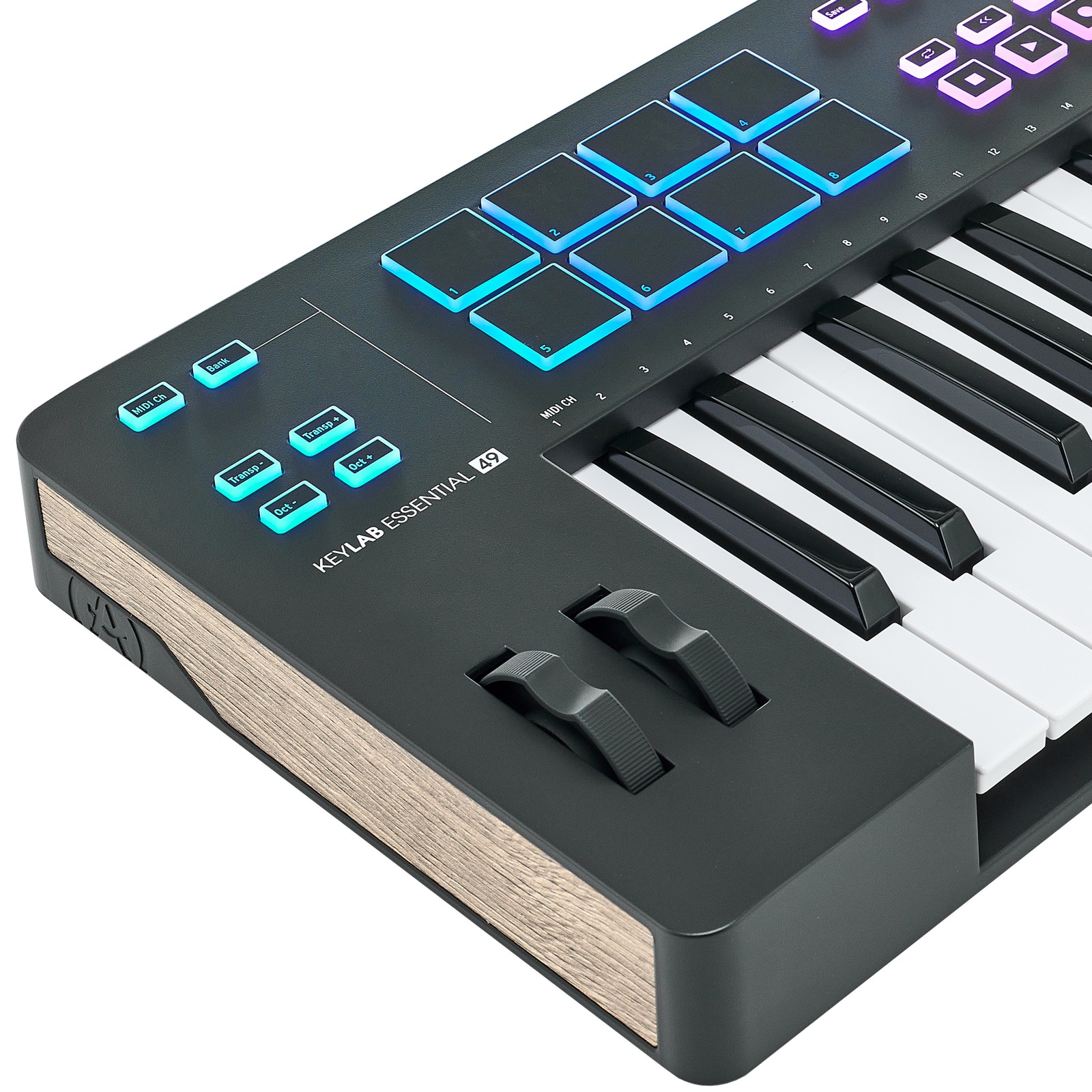 Pads, Pitchbend und Modulationsrad des Arturia KeyLab Essential 49 MK3 Black