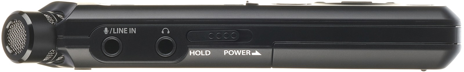 Anschlüsse an der Seite des OM System Audio Recorder