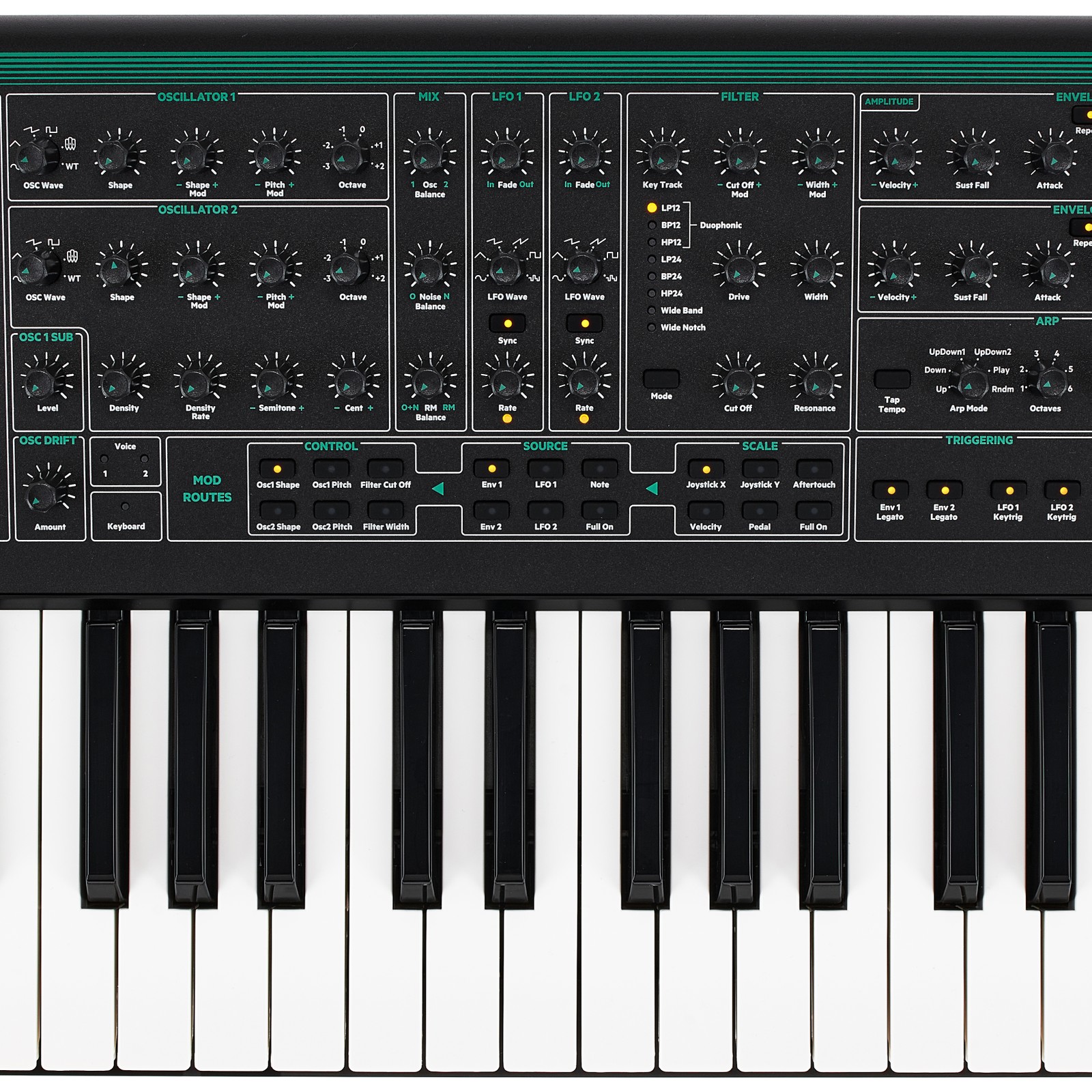 Tasten und Regler auf dem Synthesizer PWM Mantis