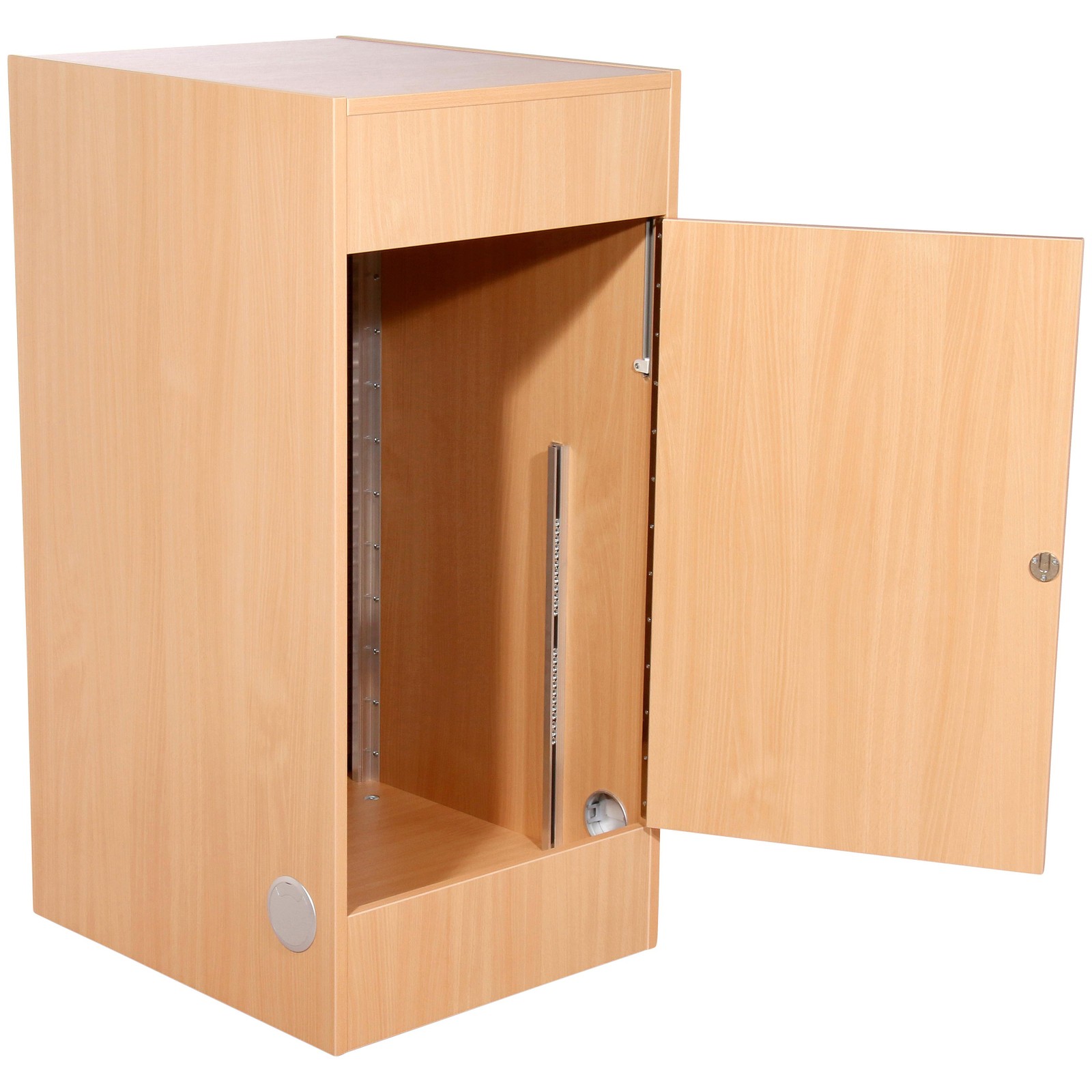 Thon Studio Rack 20U beech Media im geöffneten Zustand