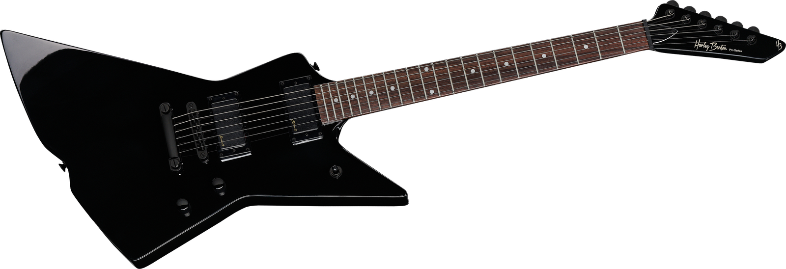 Schwarze Metal E-Gitarre Harley Benton EX-84 Modern BK Frontansicht