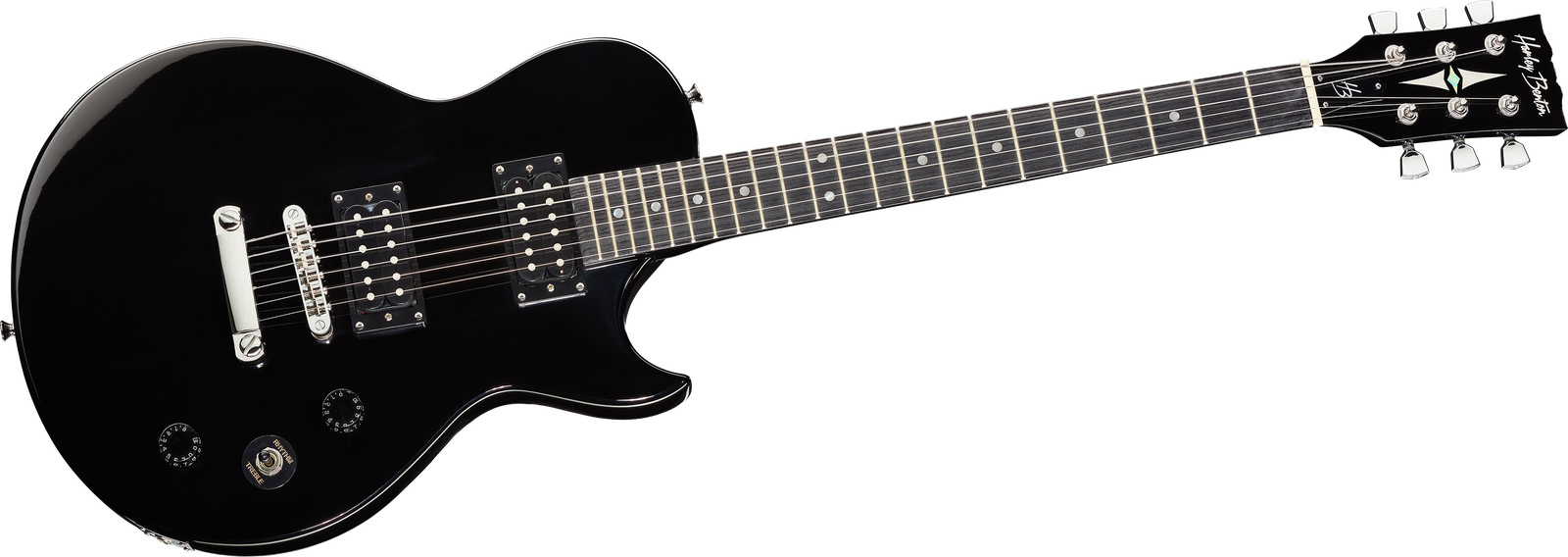 Schwarze E-Gitarre Harley Benton SC-200 BK Student Series Frontansicht