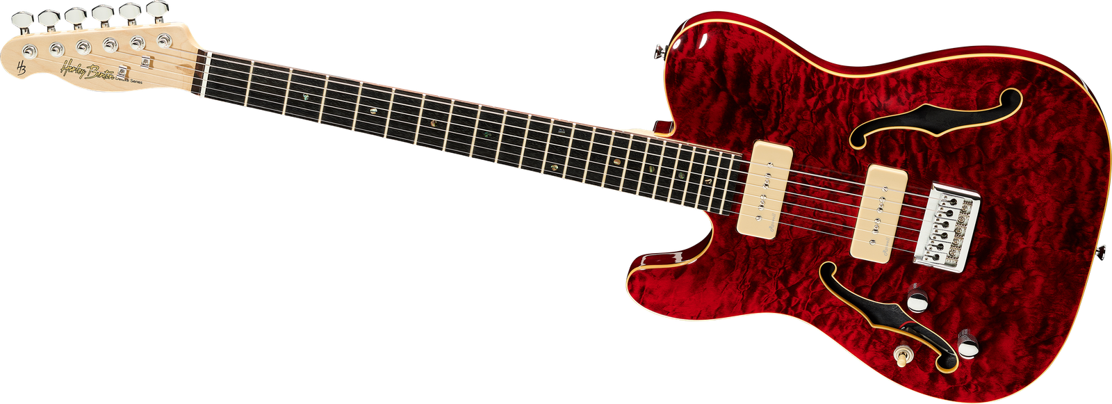 E-Gitarre für Linkshänder Harley Benton TE-90QM LH Trans Red von vorne