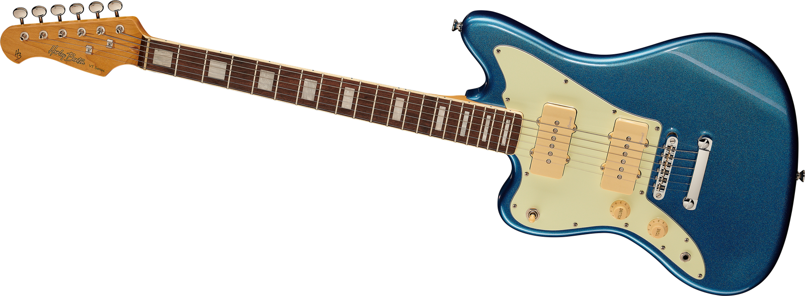 Linkshänder E-Gitarre Harley Benton JA-60CC LH Lake Placid Blue von vorne