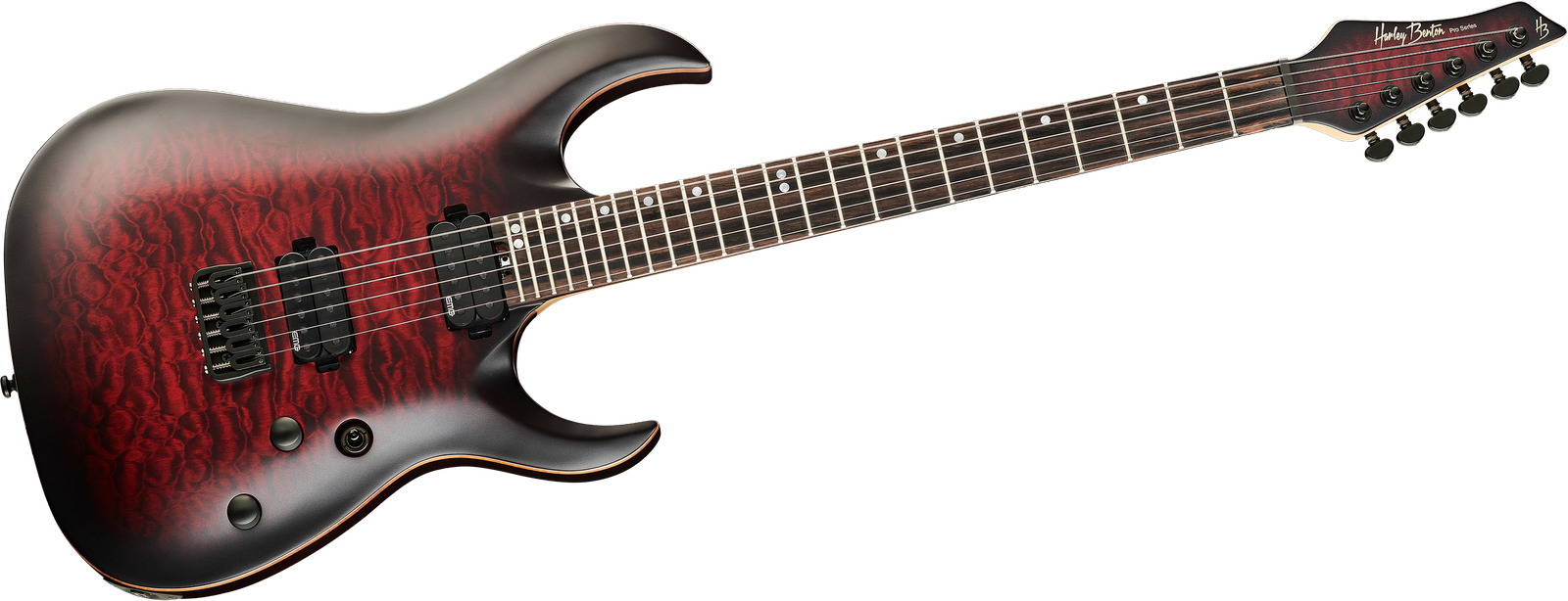 E-Gitarre Harley Benton Amarok-6 BKRD Quilted Burst von vorne