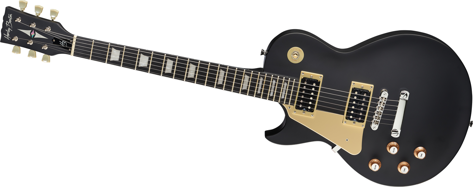 Harley Benton SC-400 für Linkshänder schwarz Komplettansicht Front