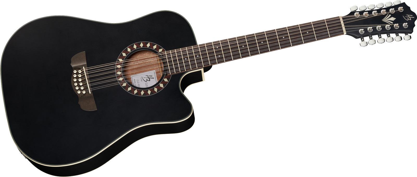 Schwarze 12-Saiter Westerngitarre Harley Benton Custom Line CLD-10SCE-12BKS von vorne