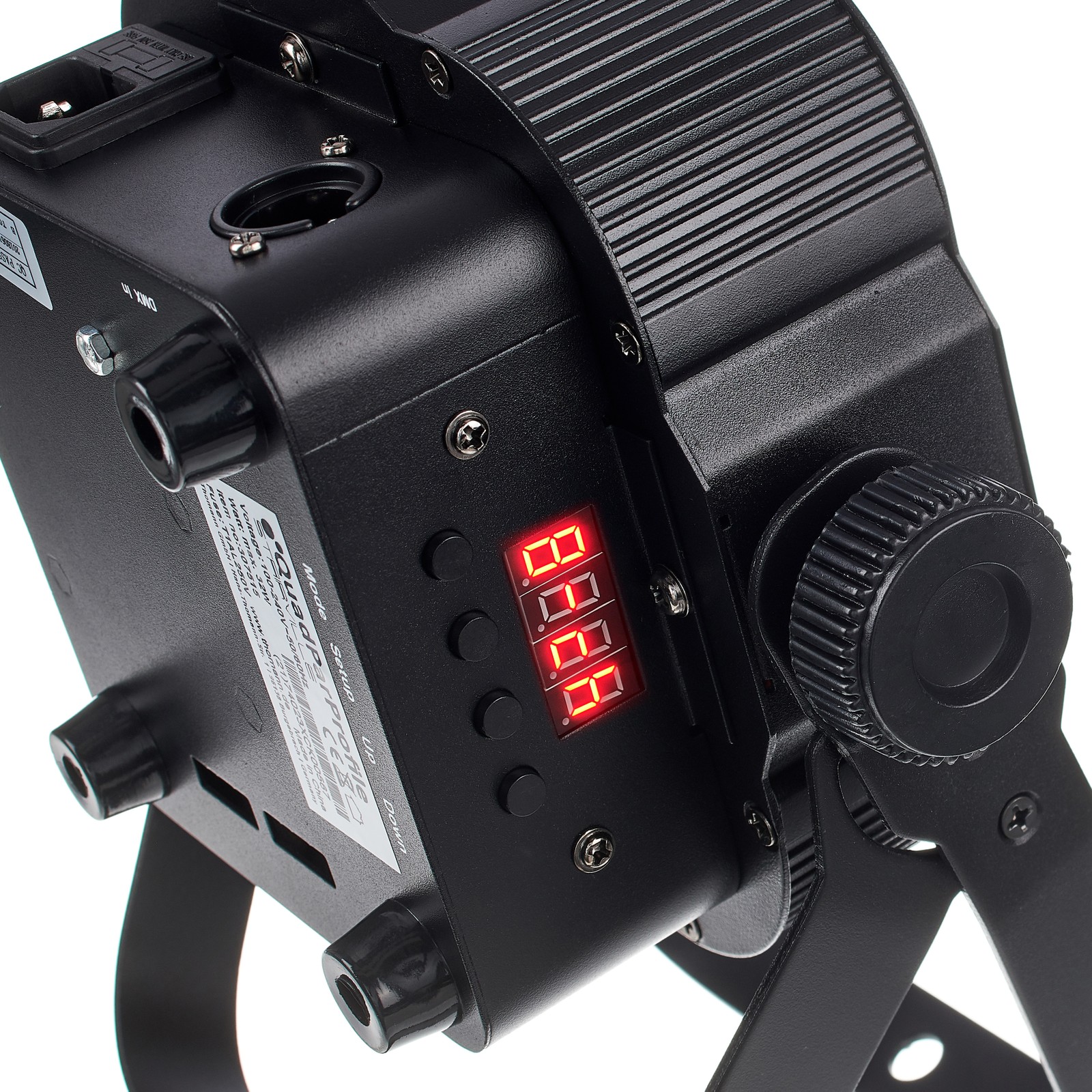 Display und Anschlüsse am Stairville Quad Par Profile 5x8W RGBW 25° Flat LED-PAR