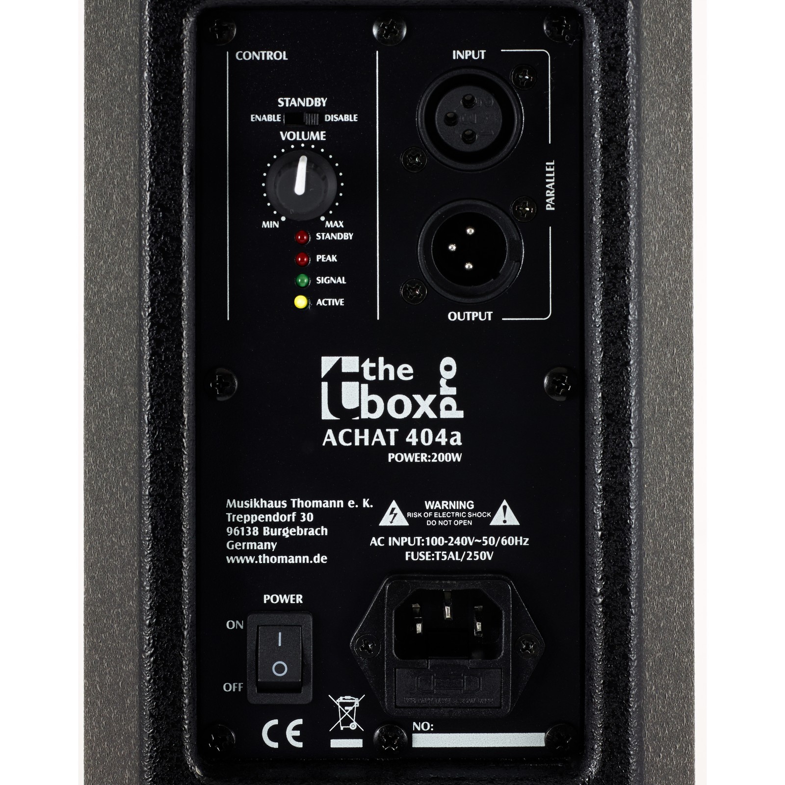 Rückseite mit Anschlüssen der the box pro Achat 404 A Aktive Mid/High Box