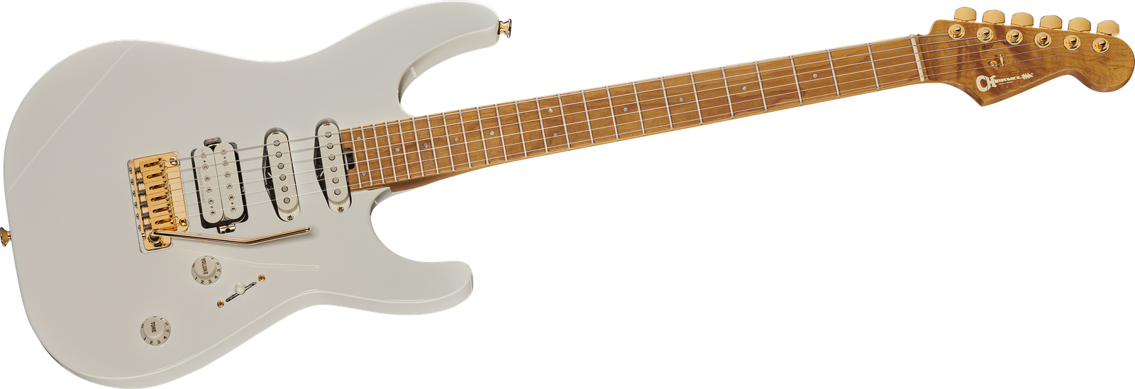 Weiße E-Gitarre Charvel Pro-Mod DK24 HSS 2PT CM SW von vorne