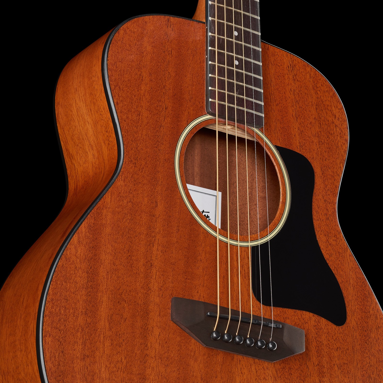 sound hole and pickguard on the mahogany guitar Harley Benton GS-Travel Mahogany