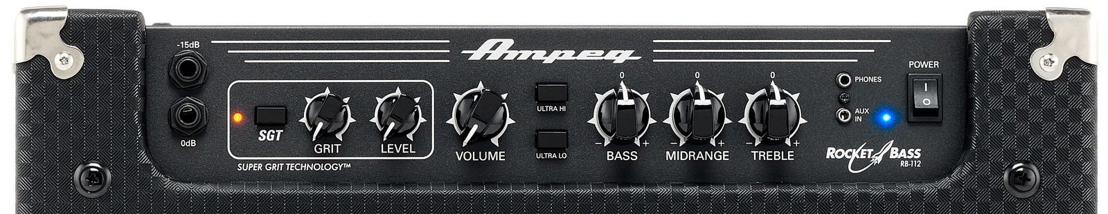 Anschlüsse, Potis und Tasten auf der Oberseite des Ampeg RB-112