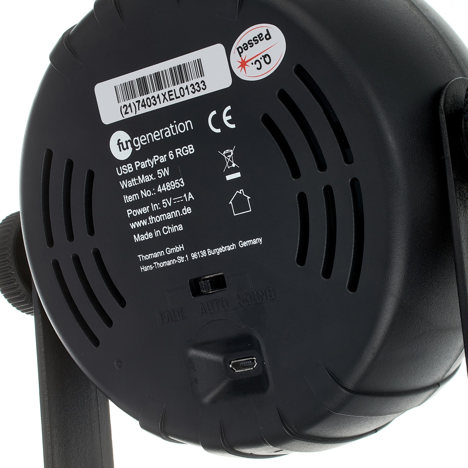 Fun Generation USB PartyPar 6 RGB, Logo auf Rückseite