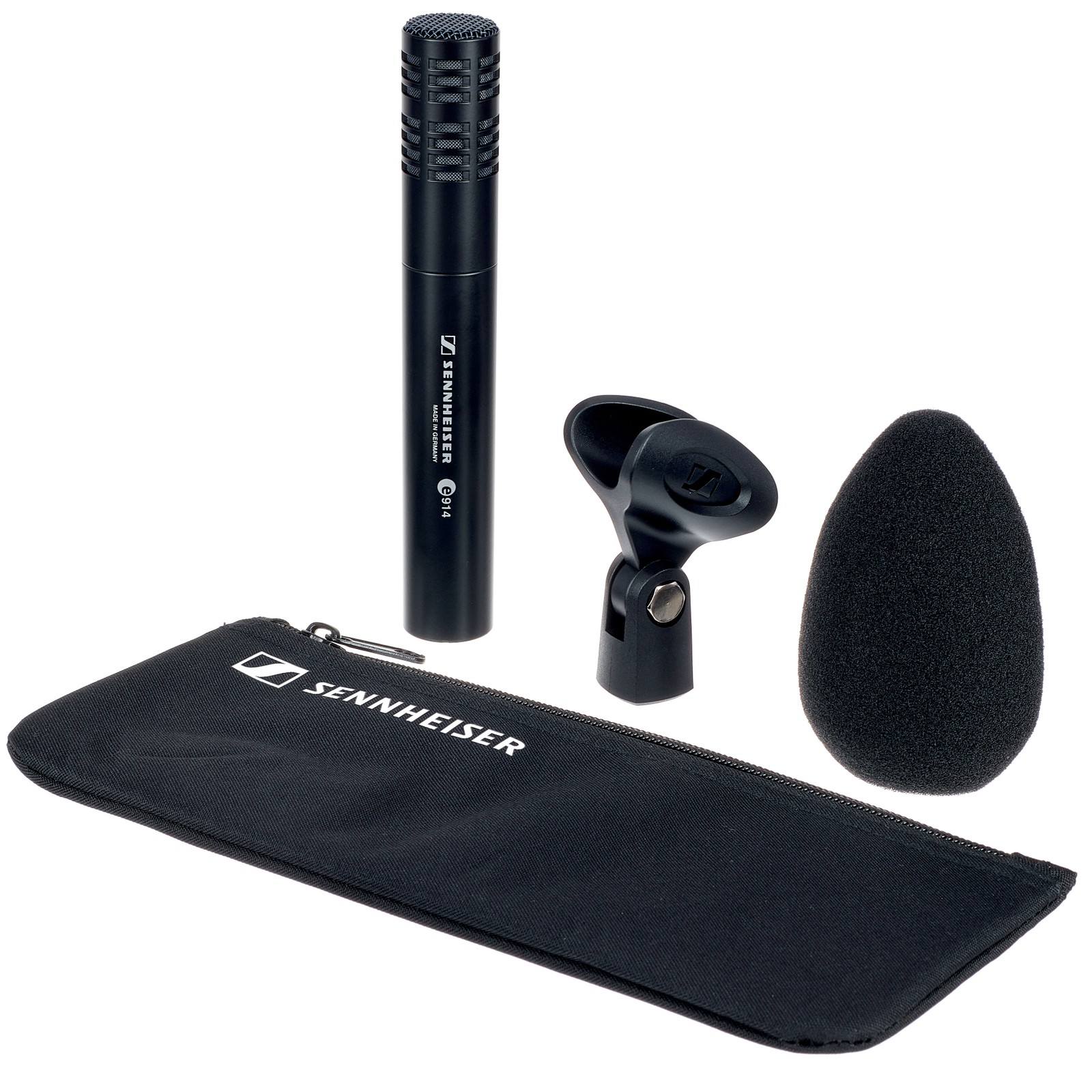 Sennheiser e 914 mit Mikrofonklemme, Windschutz und Tasche