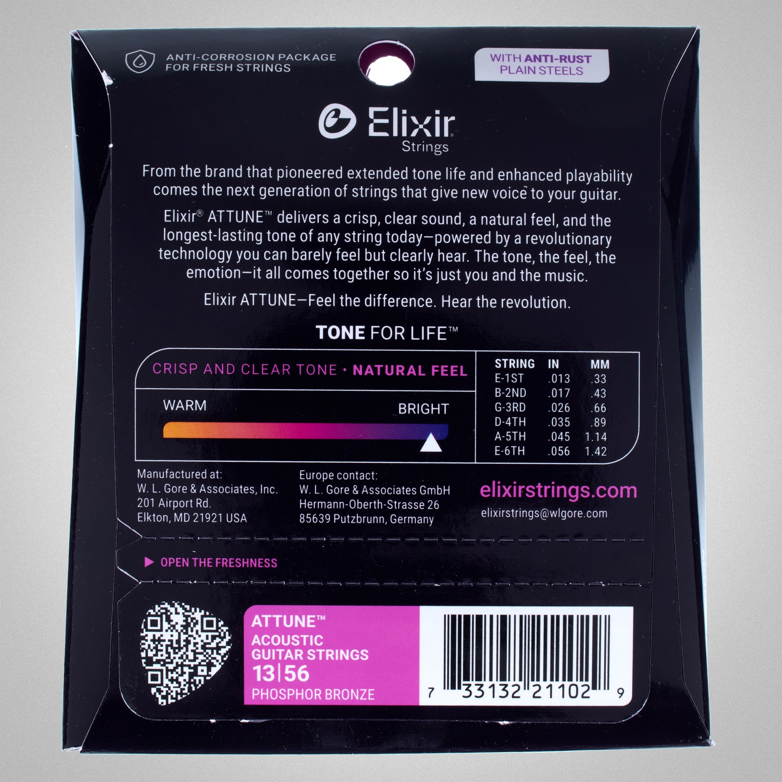 Elixir Attune 21102 Phosphor Bronze, Rückseite der Verpackung