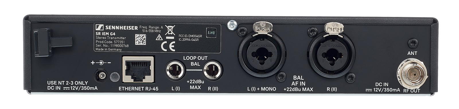 Rear view with sockets, Sennheiser ew IEM G4 wireless monitoring system