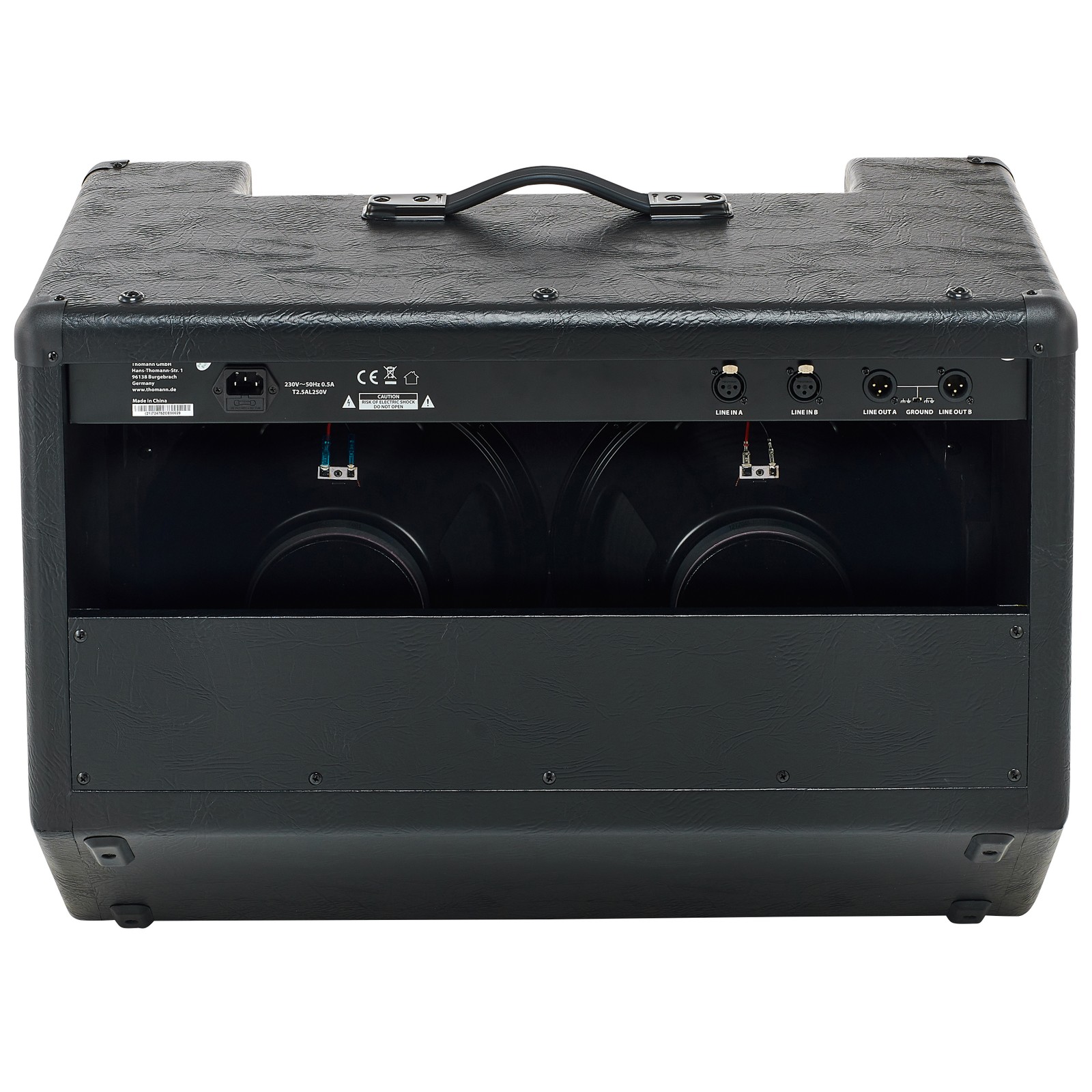 Harley Benton G212A-FR Active Cabinet von hinten mit Anschlüssen