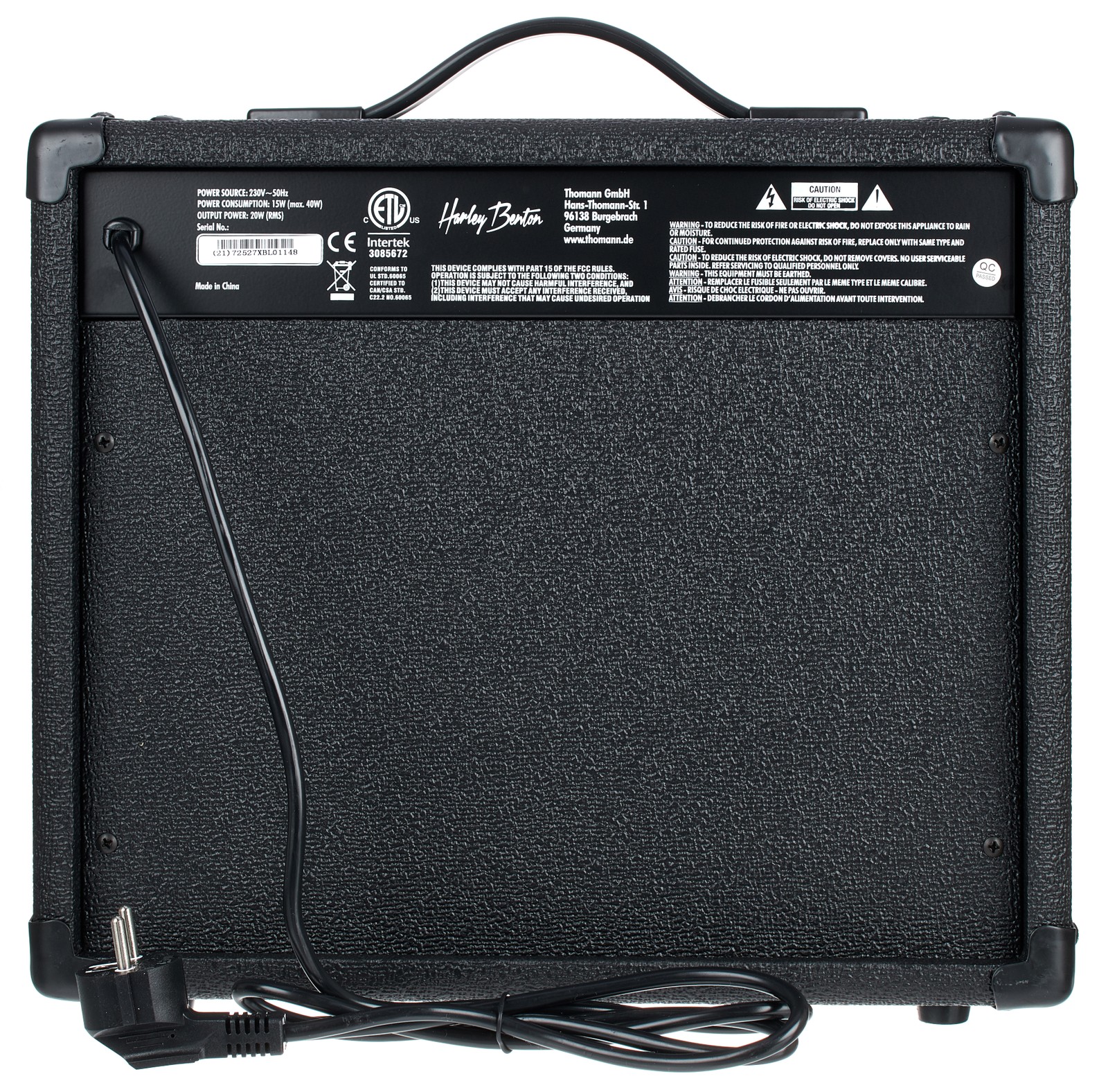 Rear view of the Harley Benton HB-20B